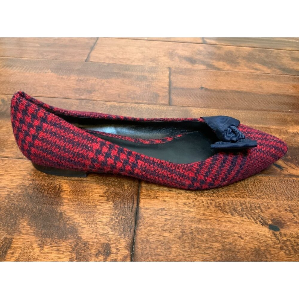 Brooks Brothers Red Fleece Red & Navy Wool Houndstooth Bow Flats Shoes, Size 9